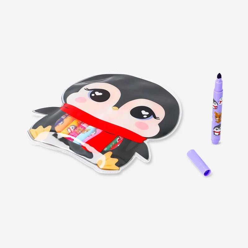 Markers in penguin case - 10 pcs