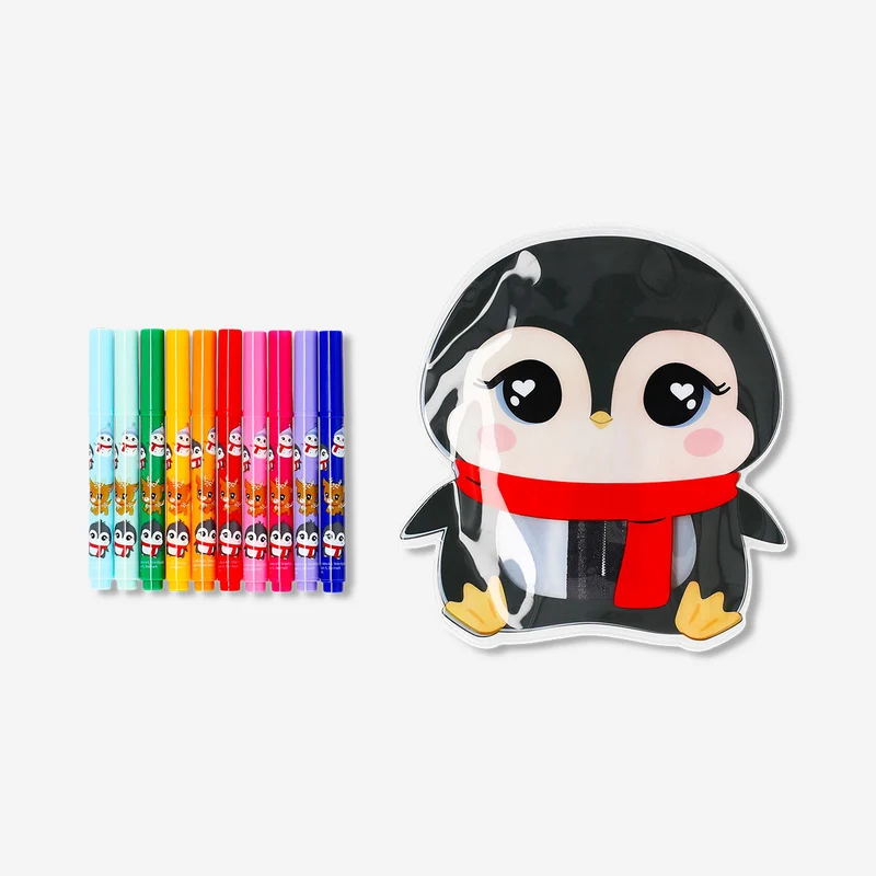 Markers in penguin case - 10 pcs