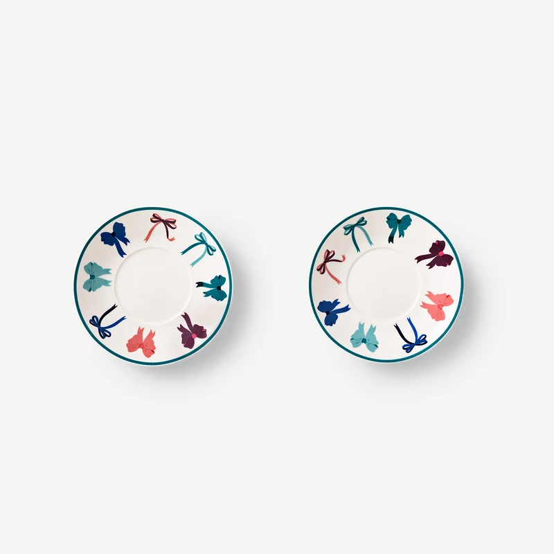 Espresso mugs with saucers and bow print - 4 pcs