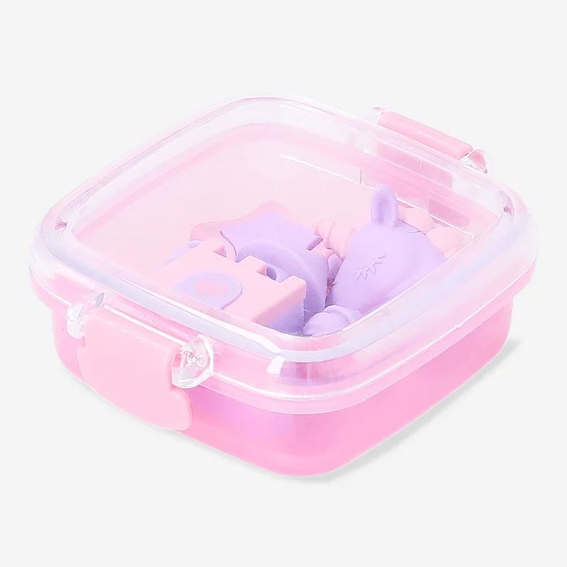 Set of fairytale themed erasers in pink box