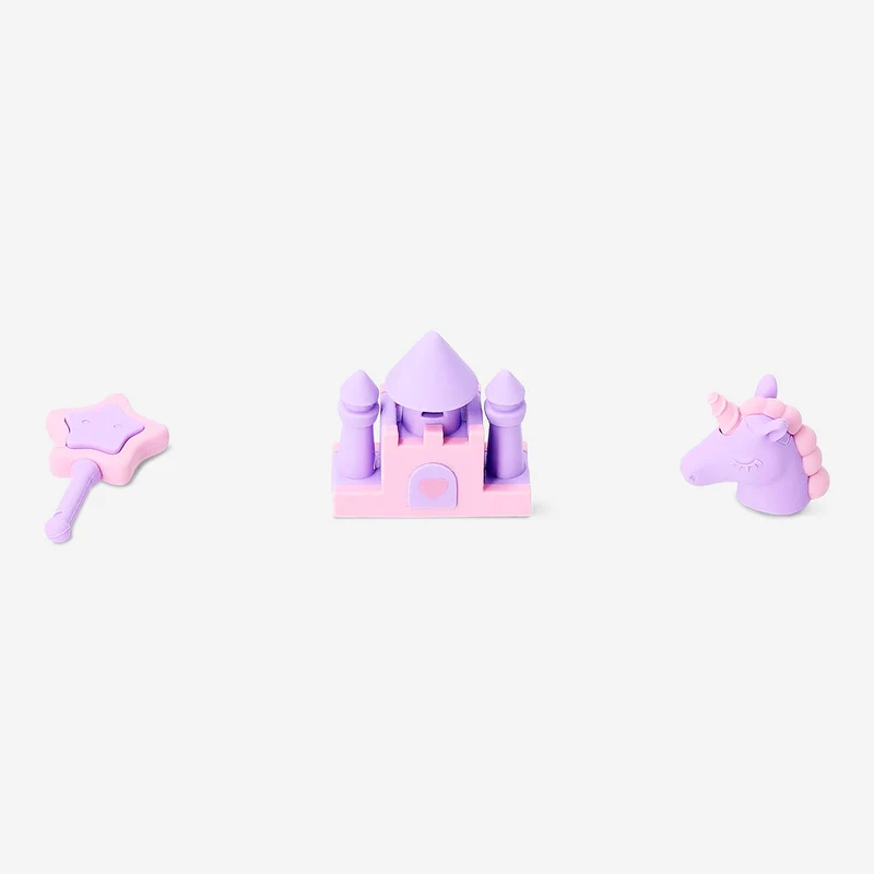 Set of fairytale themed erasers in pink box