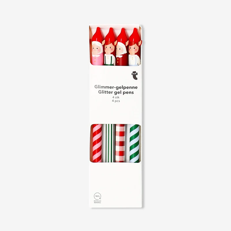 Glitter gel pens with elf toppers - 4 pcs