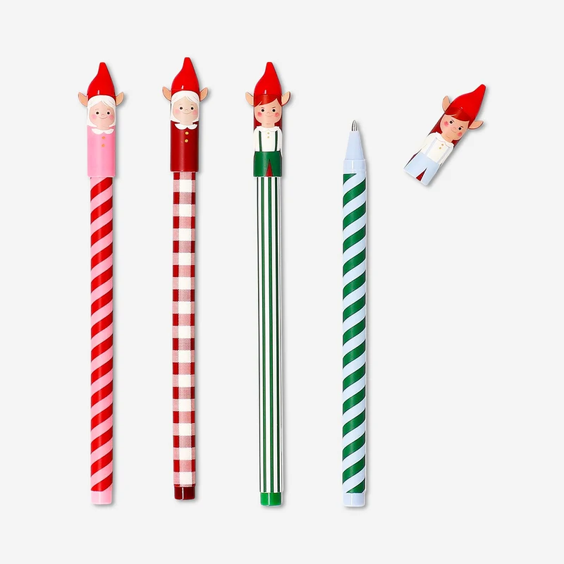 Glitter gel pens with elf toppers - 4 pcs