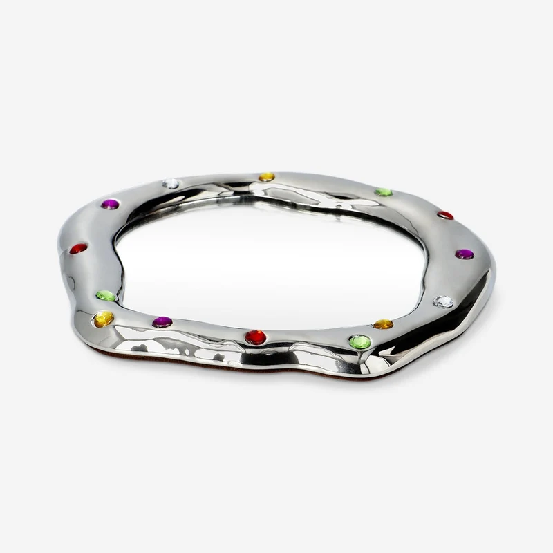 Silver ceramic mirror with gemstones
