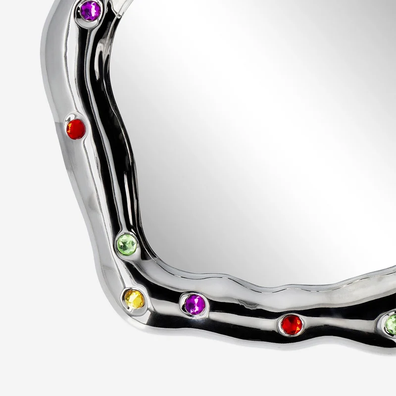 Silver ceramic mirror with gemstones