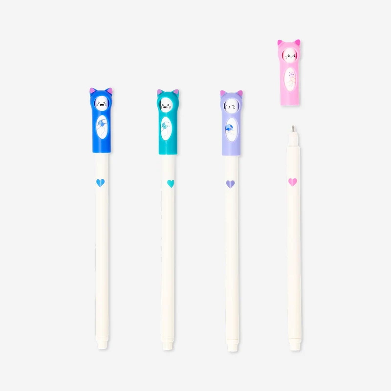 Glitter gel pens with cat toppers - 4 pcs