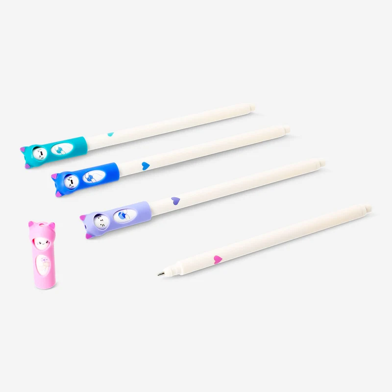 Glitter gel pens with cat toppers - 4 pcs