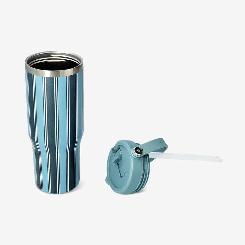 Tumbler with silicone strap and blue stripes - 800 ml