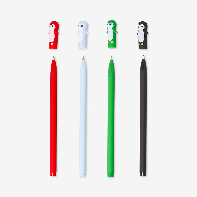 Gel ink pens with penguin toppers - 4 pcs
