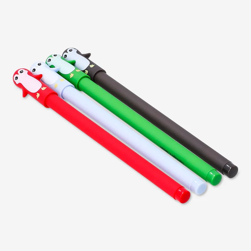 Gel ink pens with penguin toppers - 4 pcs