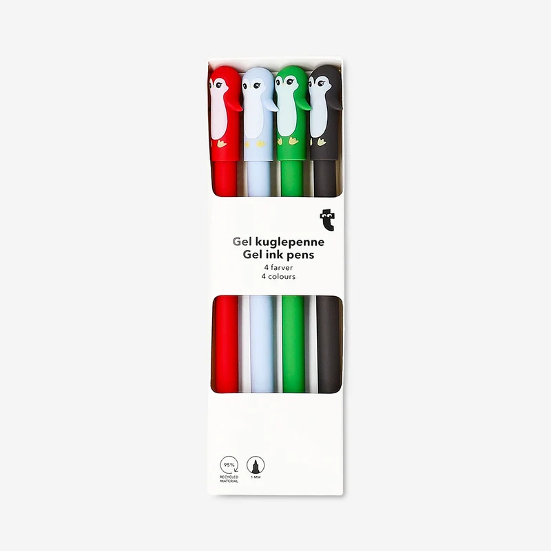 Gel ink pens with penguin toppers - 4 pcs