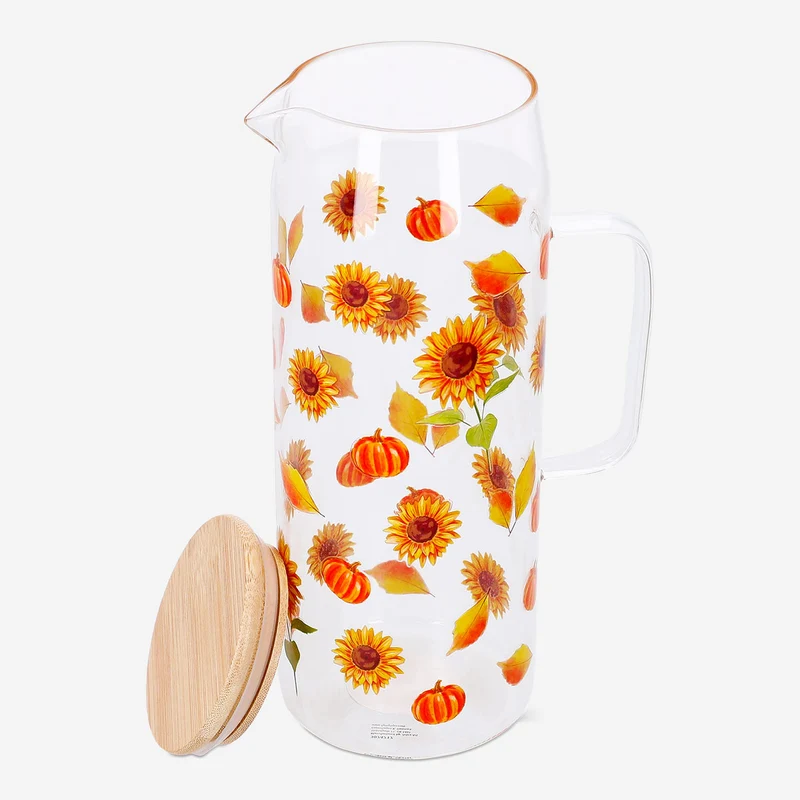 Glass jug with sunflower print - 1,15 L