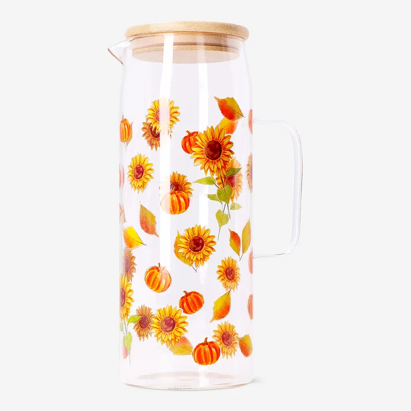 Glass jug with sunflower print - 1,15 L