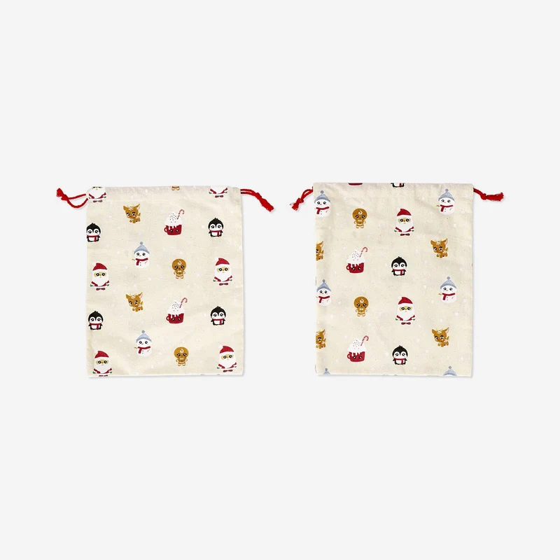 Cotton gift bags with Christmas icons - 2 pcs
