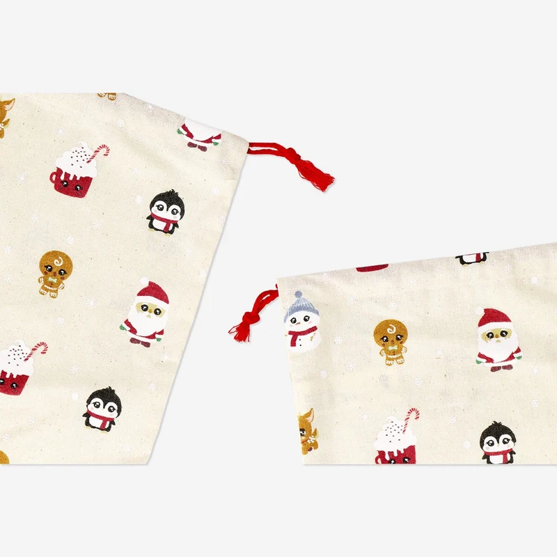 Cotton gift bags with Christmas icons - 2 pcs