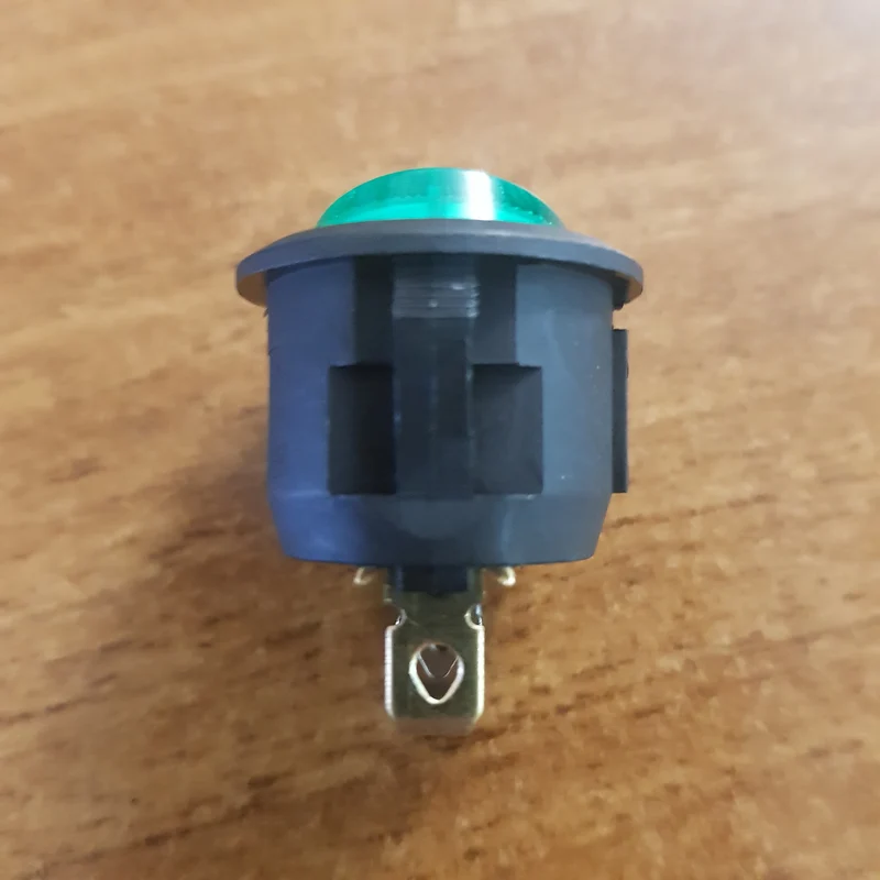 Interruttore tondo luminoso verde ø 20mm - 6A 250V - 3 Faston 4,8mm