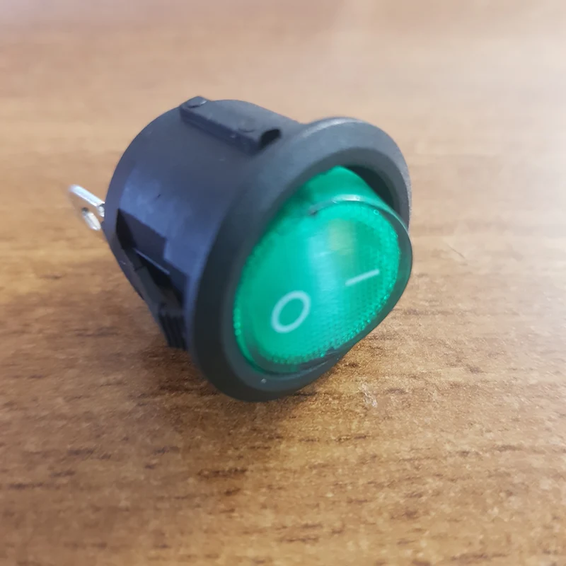 Interruttore tondo luminoso verde ø 20mm - 6A 250V - 3 Faston 4,8mm