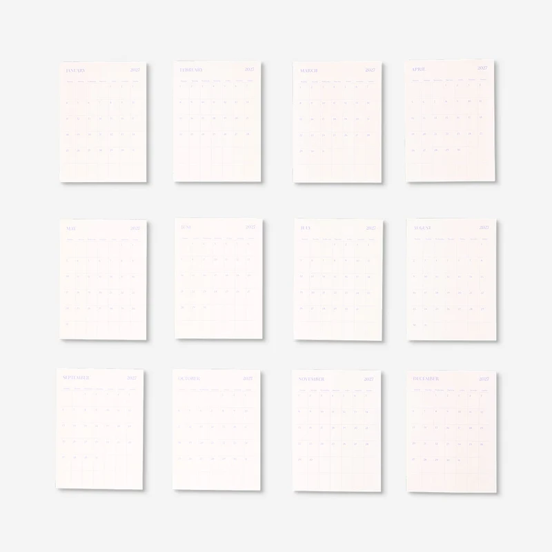 Monthly calendar stickers for bullet journal 2027