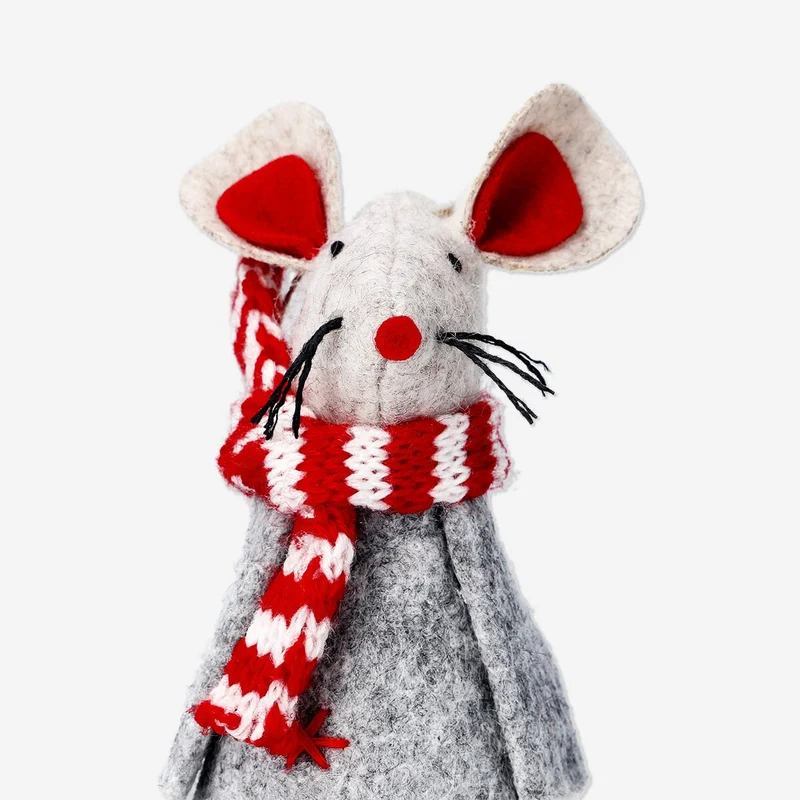 Grey mouse with scarf ornament - 12 cm
