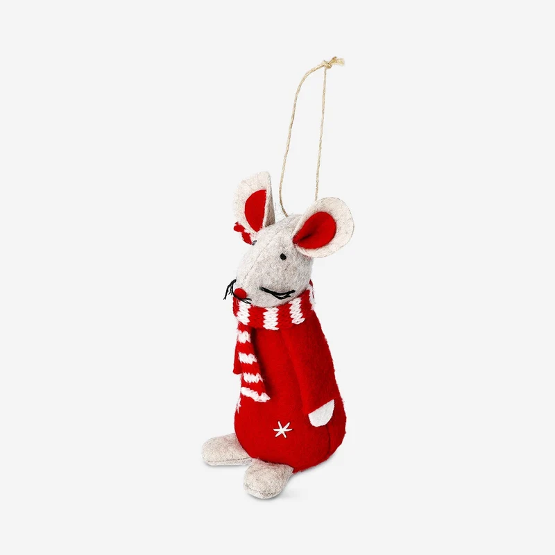 Red mouse with scarf ornament - 12 cm