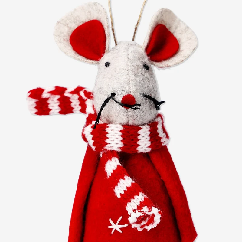 Red mouse with scarf ornament - 12 cm