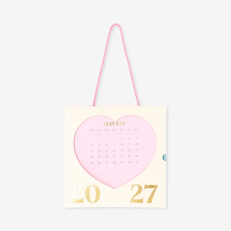 Pink heart monthly calendar for hanging 2027