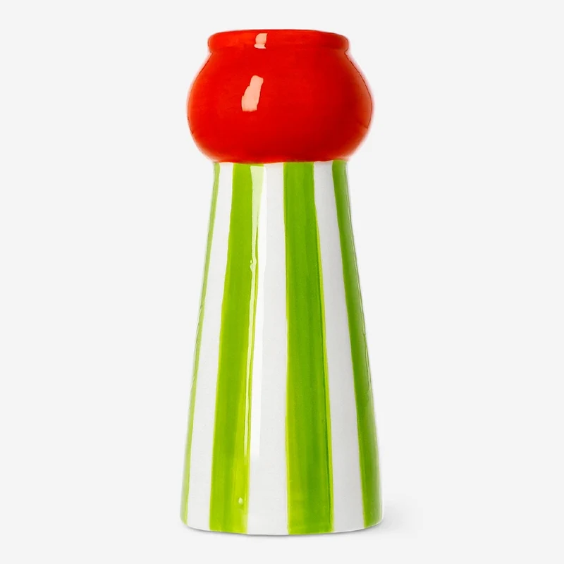 Ceramic vase with green stripes - 18 cm