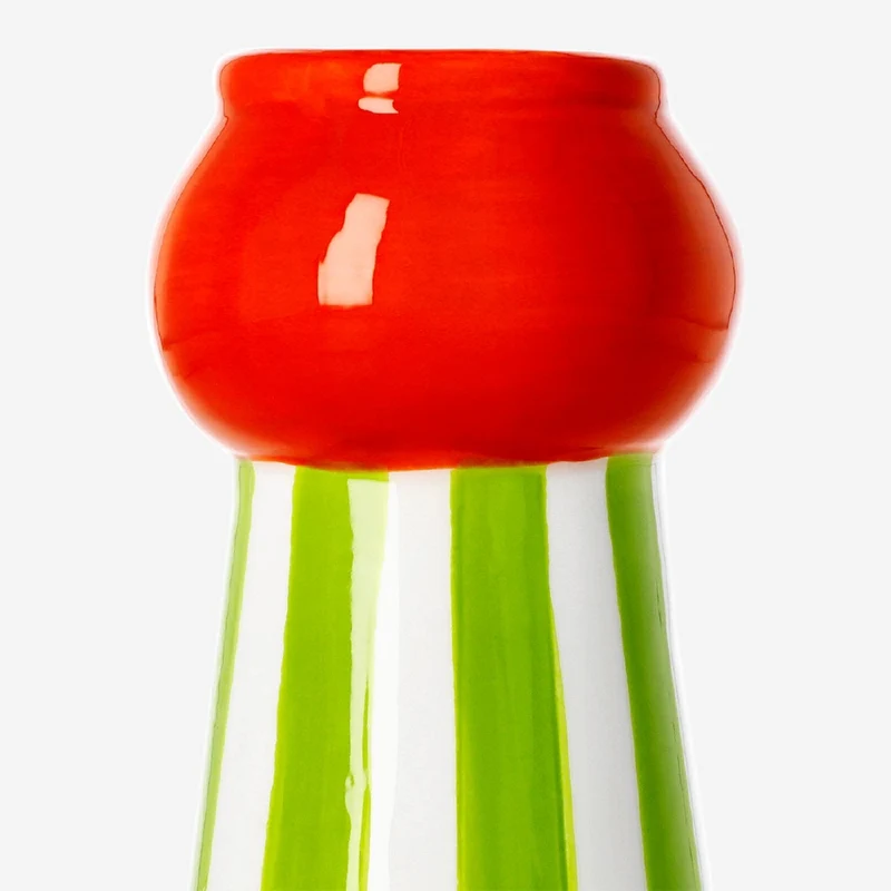 Ceramic vase with green stripes - 18 cm