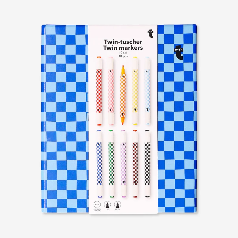 Twin markers with chequered print - 10 pcs