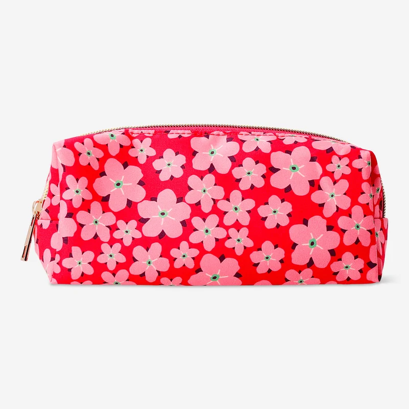 Red pencil case with flowers