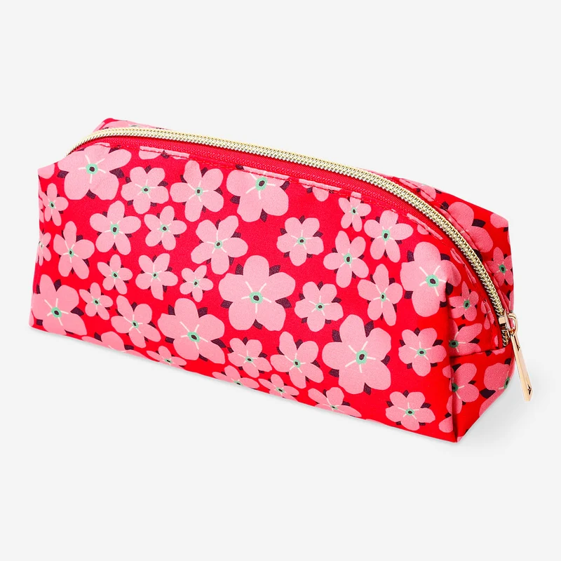 Red pencil case with flowers