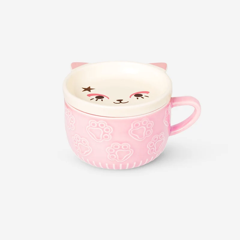 Mug with snack tray shaped as cat - 300 ml