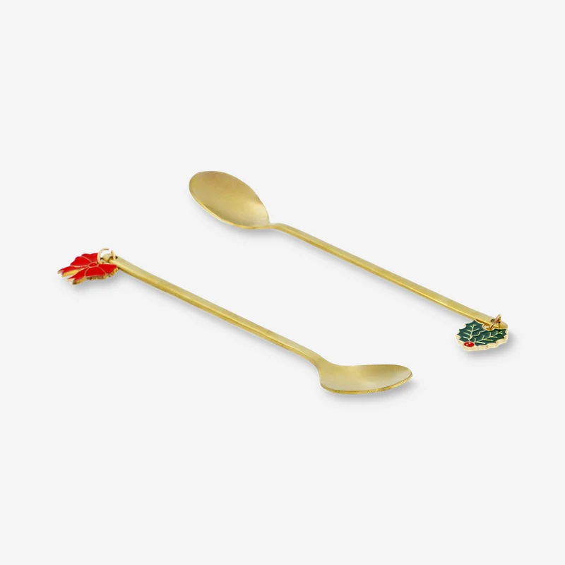 Gold spoons with Christmas toppers - 2 pcs