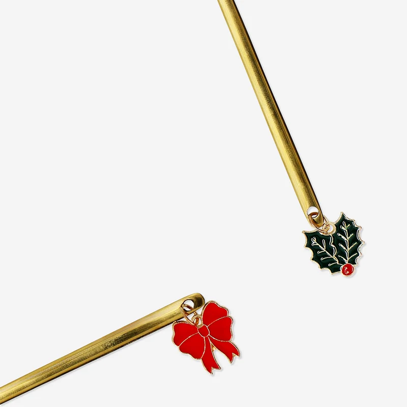 Gold spoons with Christmas toppers - 2 pcs