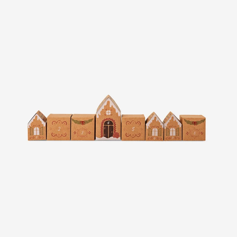 Advent gift boxes in gingerbread house design - 24 pcs