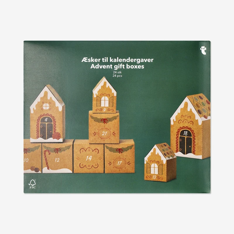 Advent gift boxes in gingerbread house design - 24 pcs