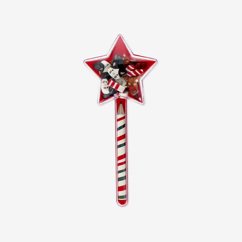 Pencil with erasers in star box