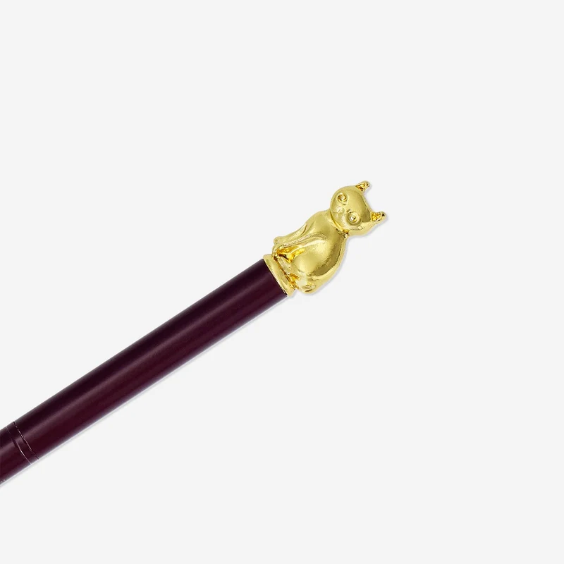 Ballpoint pen with gold cat topper - Black ink