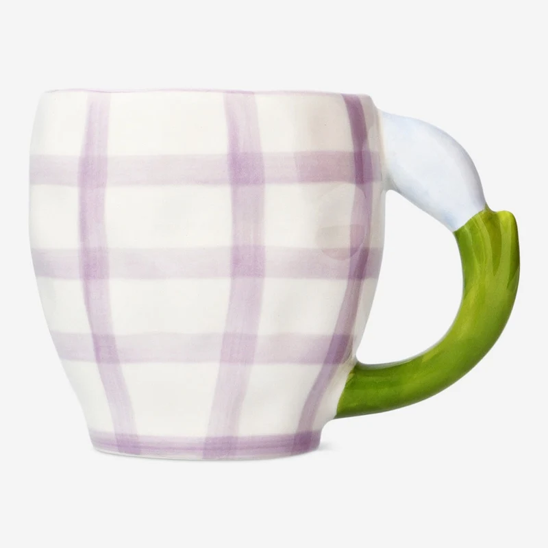 Mug with flower handle and checks - 450 ml