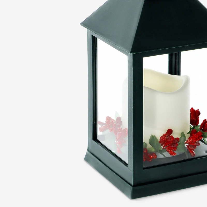 Lantern with led light and wreath