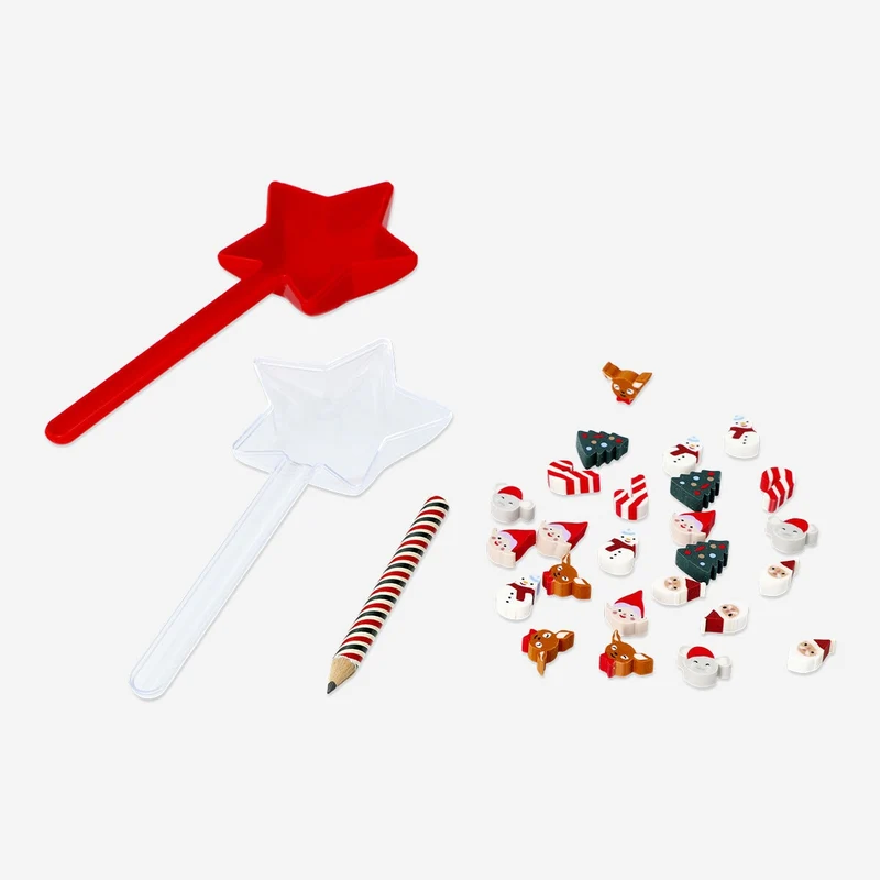 Star shaped pencil with erasers