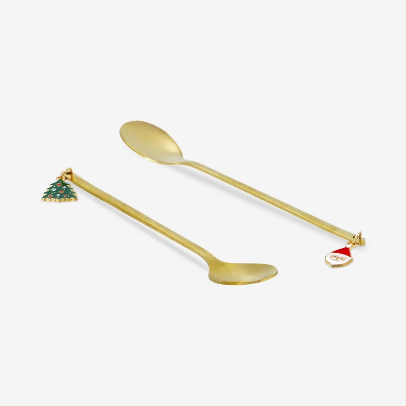 Gold spoons with Christmas toppers - 2 pcs