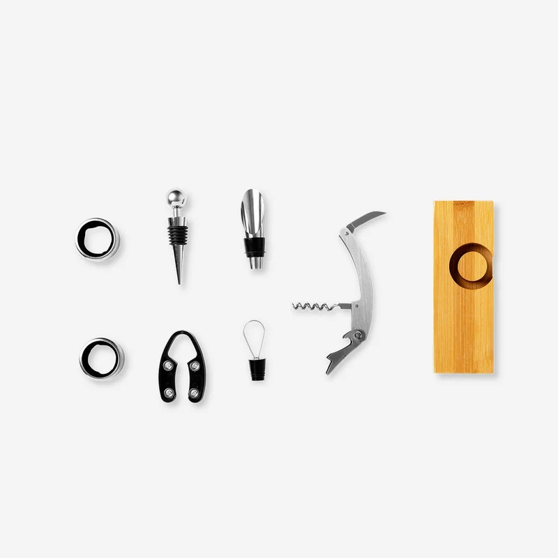 Wine set in wooden holder