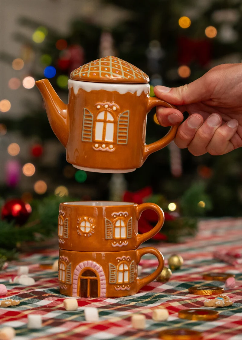 Gingerbread teapot and mugs set - 3 pcs