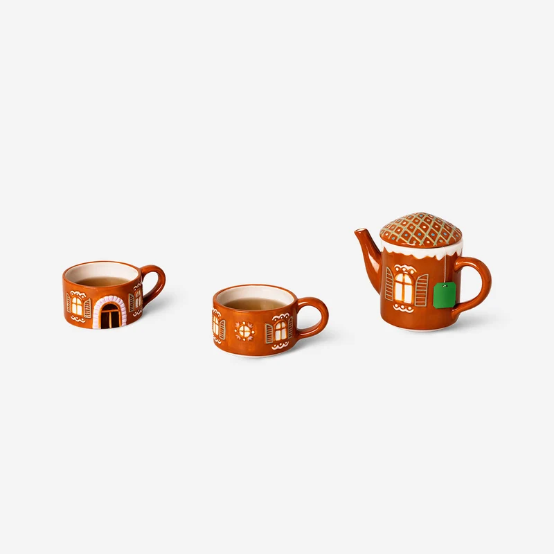 Gingerbread teapot and mugs set - 3 pcs