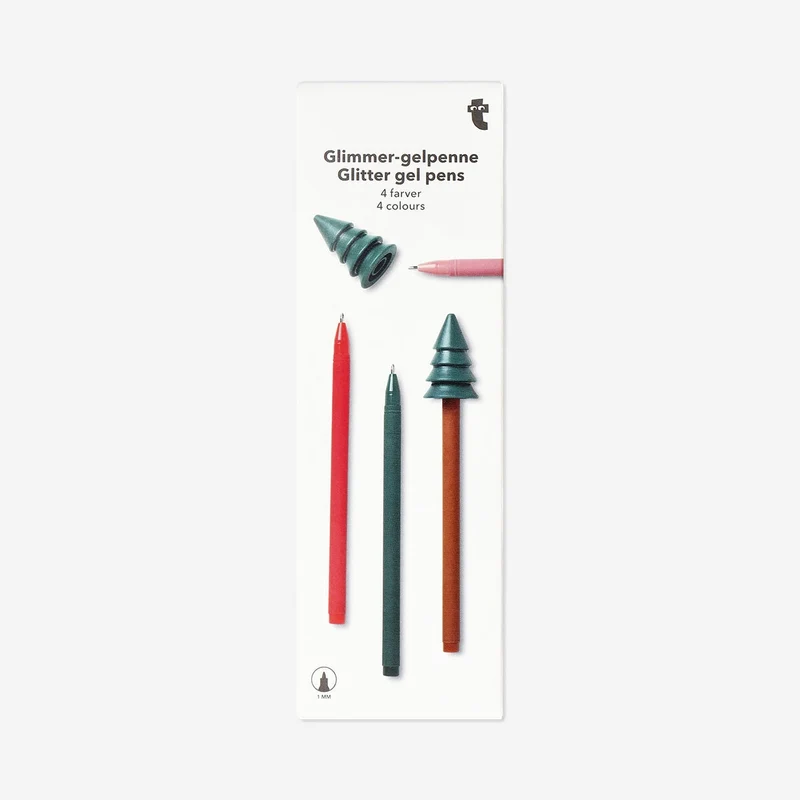 Glitter gel pens with Christmas tree toppers - 4 pcs