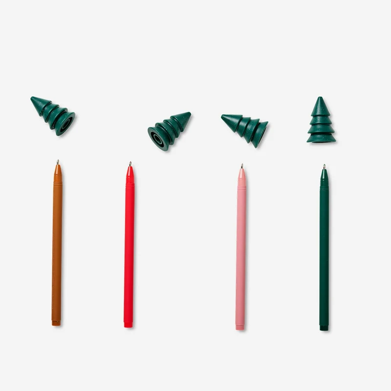 Glitter gel pens with Christmas tree toppers - 4 pcs