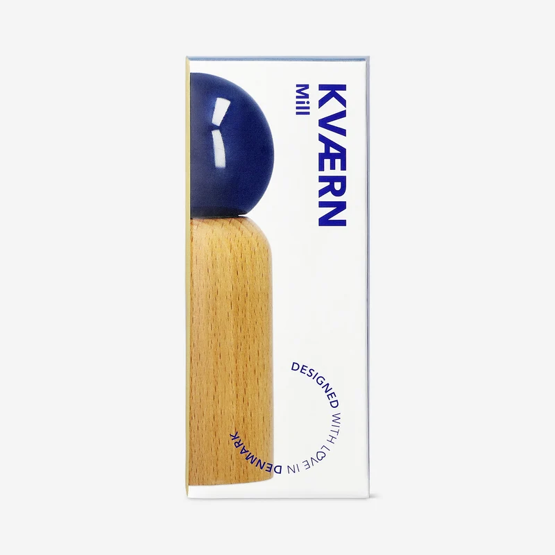 Wooden salt and pepper mill with blue ceramic top - 13 cm