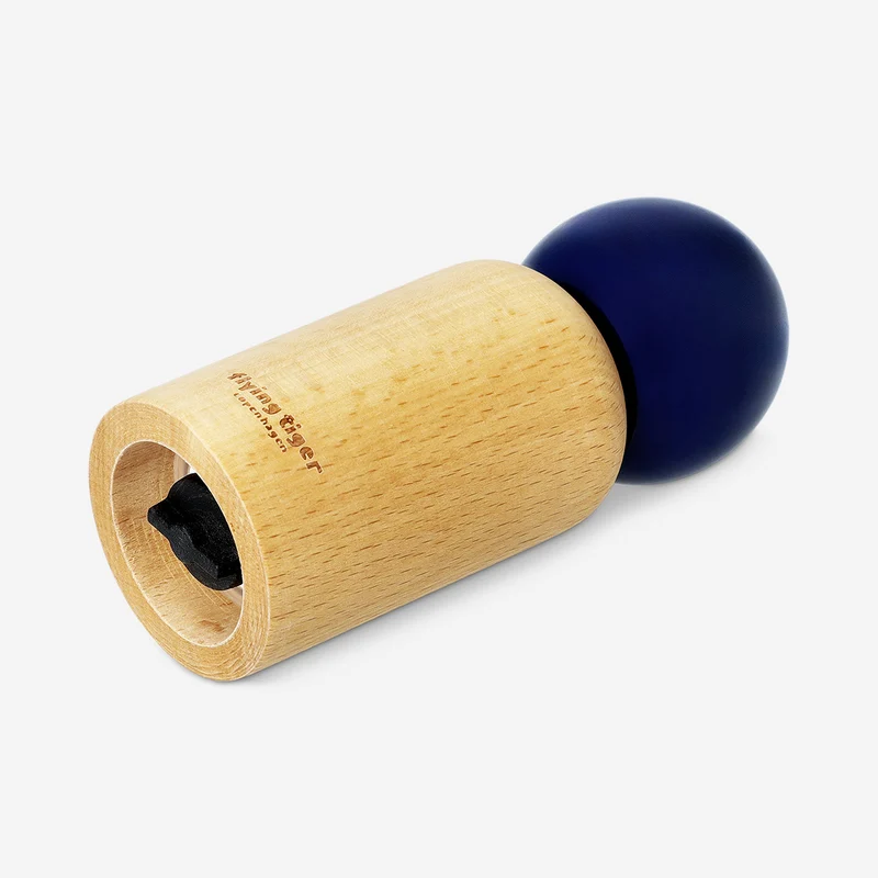 Wooden salt and pepper mill with blue ceramic top - 13 cm