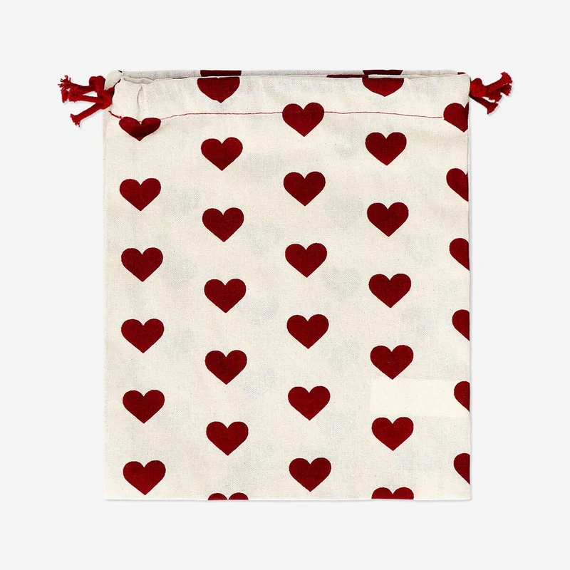 Reusable cotton gift bags with hearts - 2 pcs